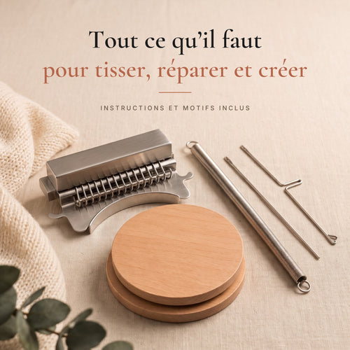 Kit complet Corzen Tissa : métier à repriser, disque en bois et outils