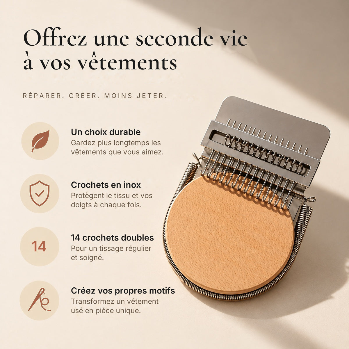 Les atouts de Corzen Tissa : durable, crochets en inox, 14 crochets doubles