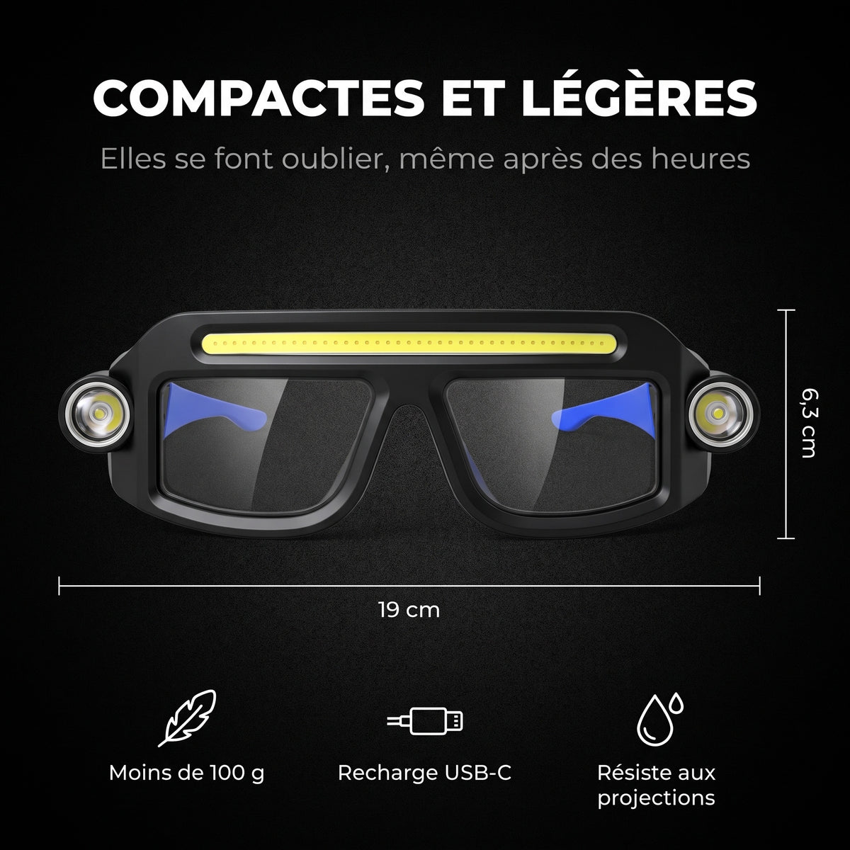 Dimensions des Corzen Lux™ : 19 × 6,3 cm, moins de 100 g